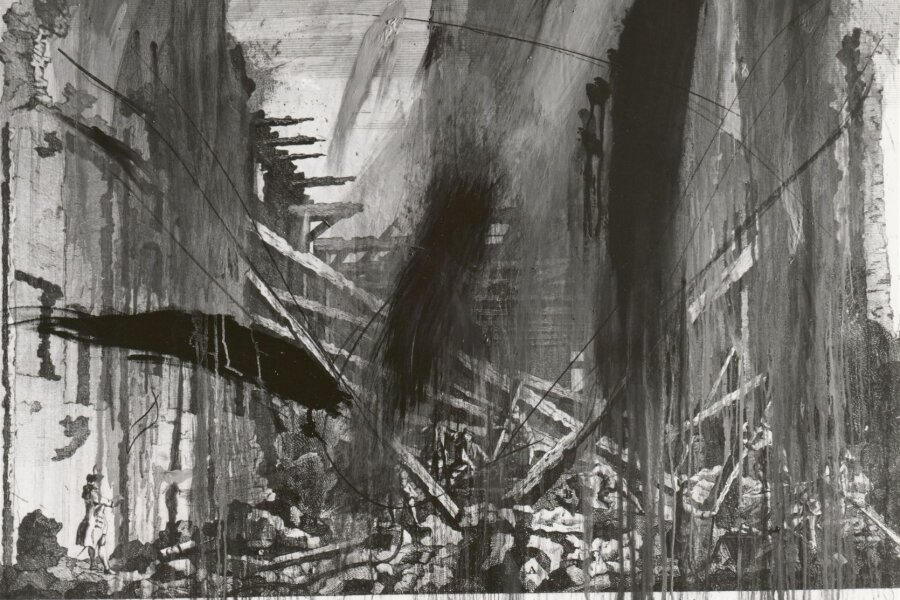 Arnulf Rainer, Brandtheater, 1990, kombinovaná technika na dřevě, 99x122 cm (zarámováno 102,3x125,1 cm), foto: Libor Teplý